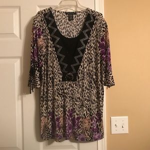 Cheetah & Floral Beaded Top